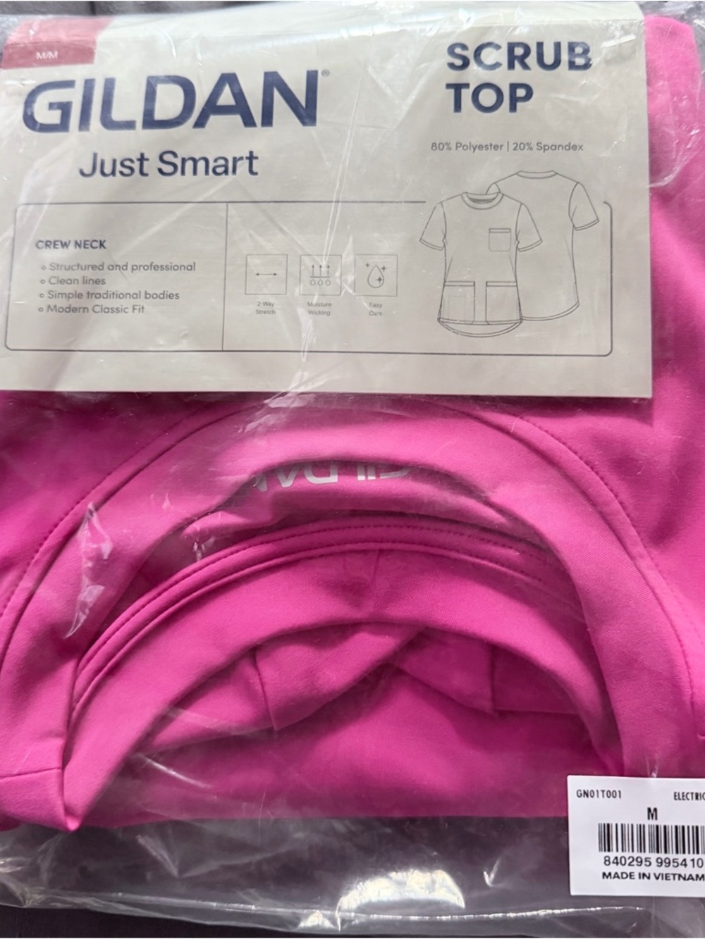 Gildan Crew Neck Scrub Top - Hot Pink/Electric Pink